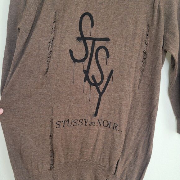 Stussy En Noir Knitwear Destroyed Sweater top Size Small Distressed Brown Grunge - Picture 12 of 16